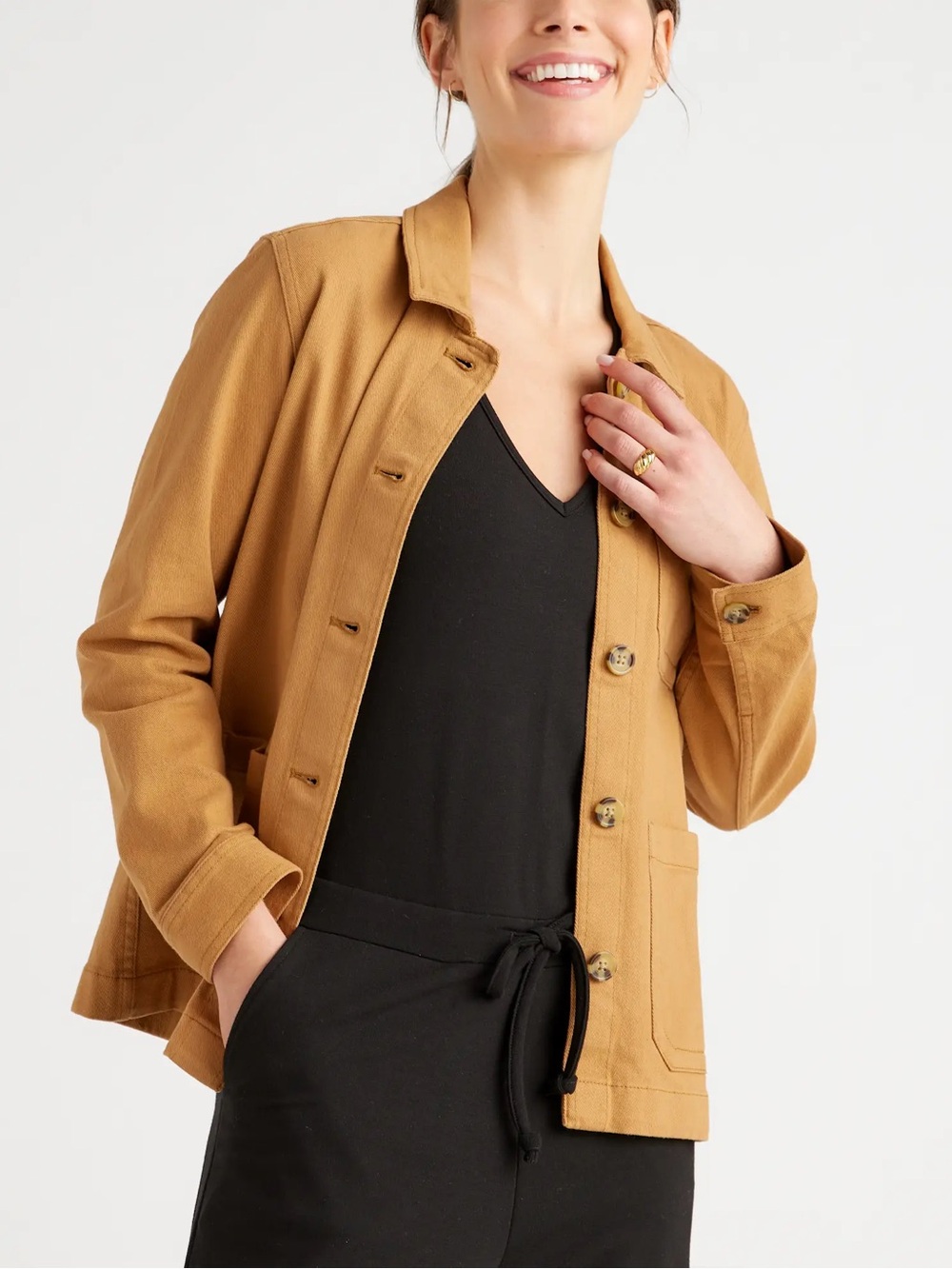Quince Organic Comfort Stretch Chore Jacket Tobacco Brown Size M
